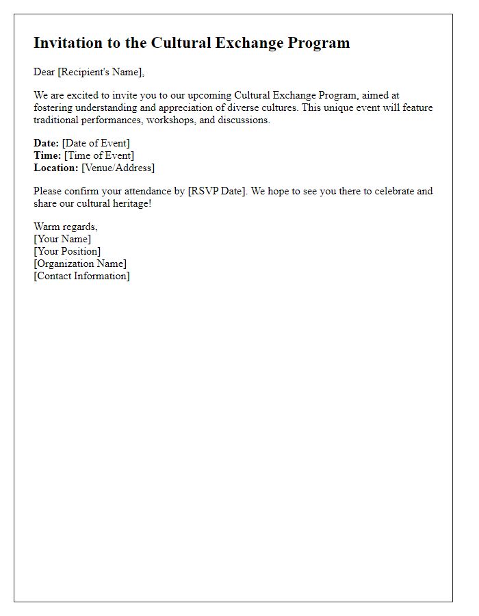 Letter template of invitation to cultural exchange program event