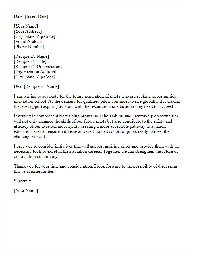 Letter template of advocacy for future pilots in aviation school