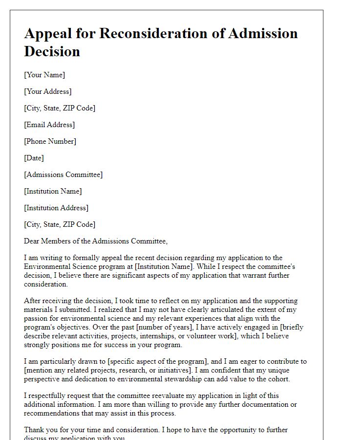 Letter template of appeal for environmental science program decision