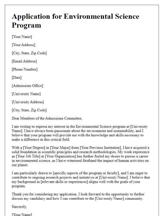 Letter template of application for environmental science program