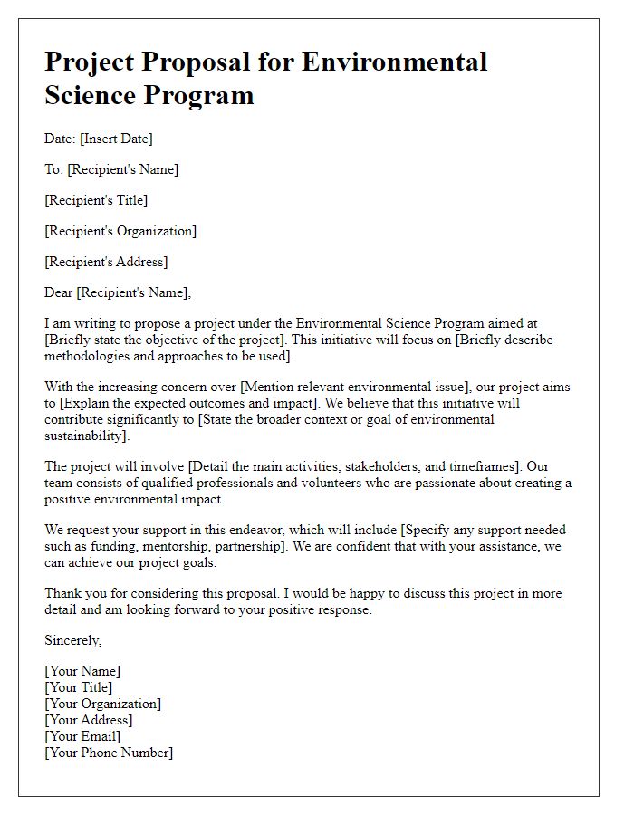 Letter template of project proposal for environmental science program