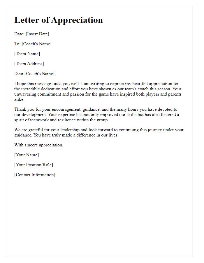 Letter template of appreciation for team coach's efforts