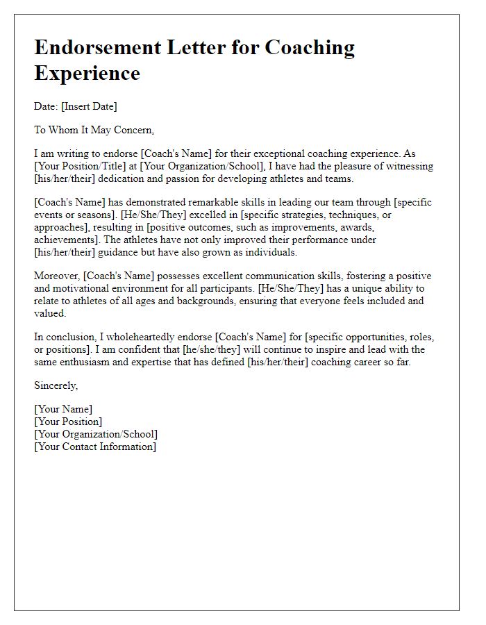 Letter template of endorsement for coaching experience