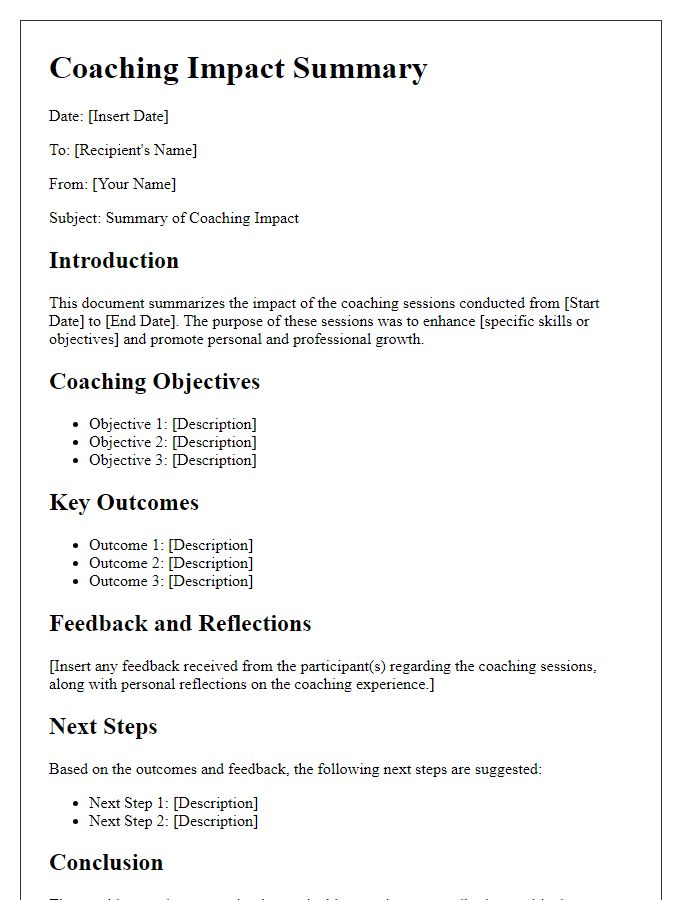 Letter template of summary for coaching impact