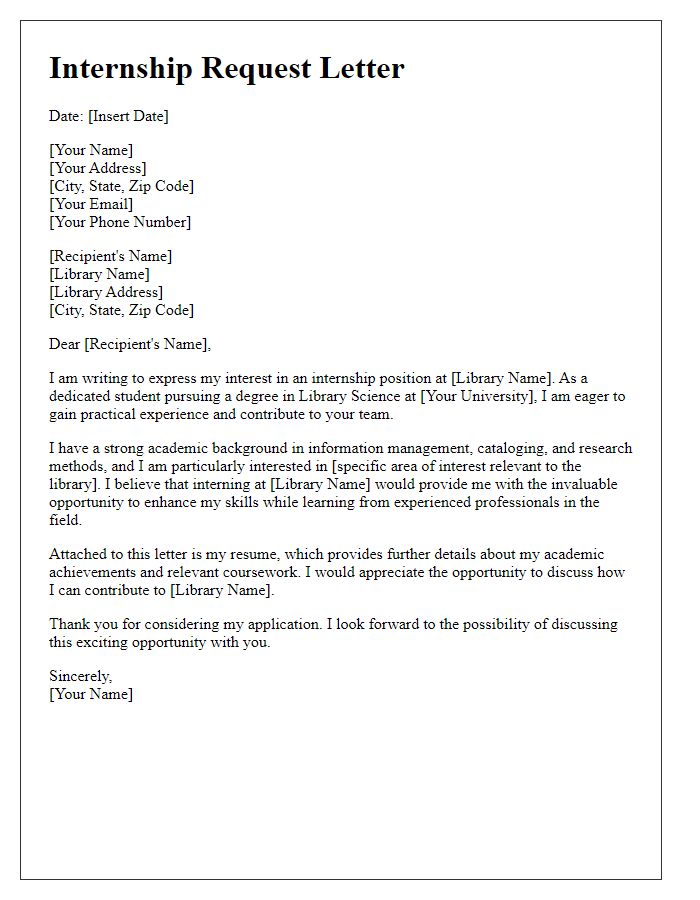 Letter template of internship request in library science