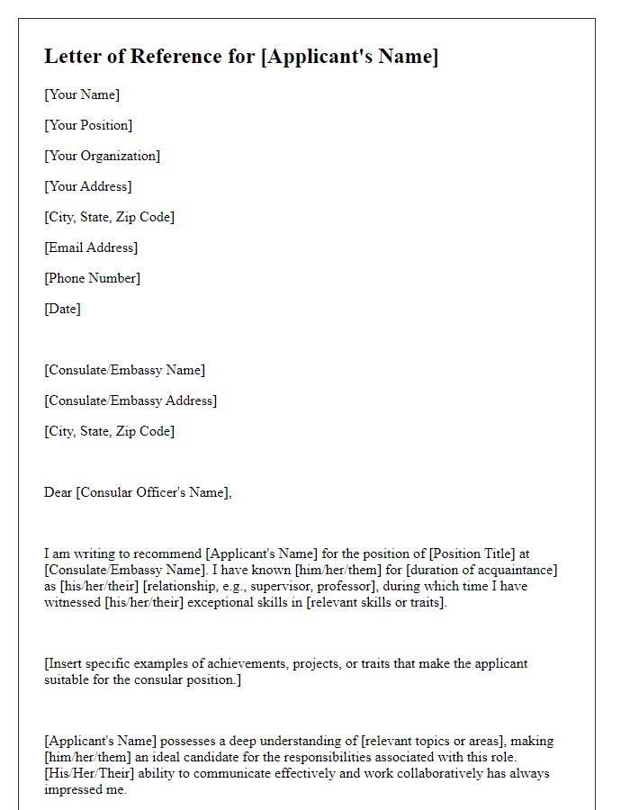 Letter template of reference for consular position