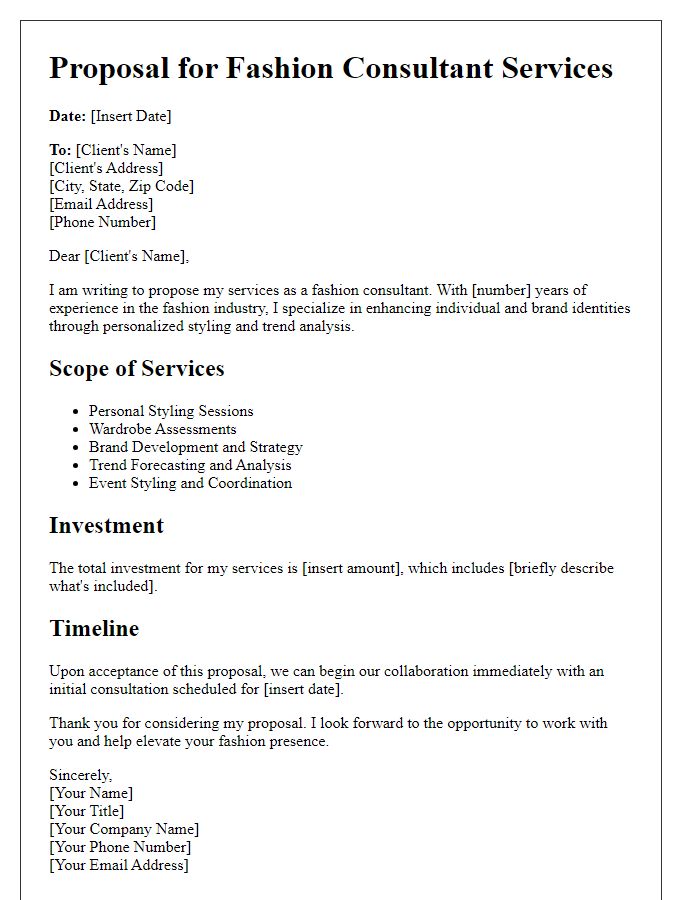 Letter template of proposal for fashion consultant services