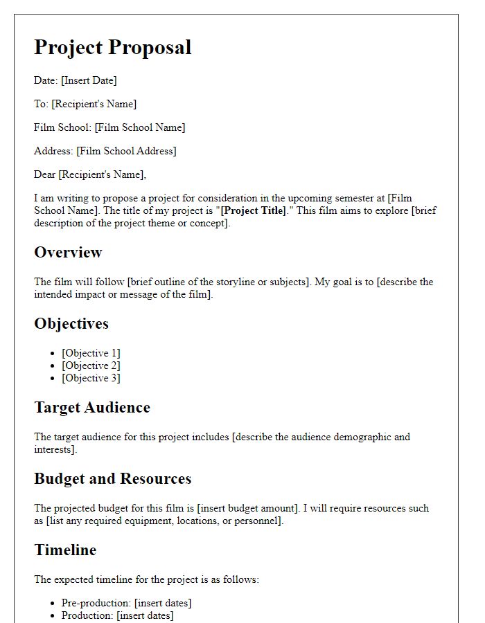 Letter template of project proposal for film school