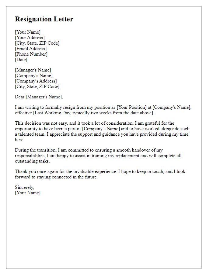 Letter template of resignation from hospitality management position