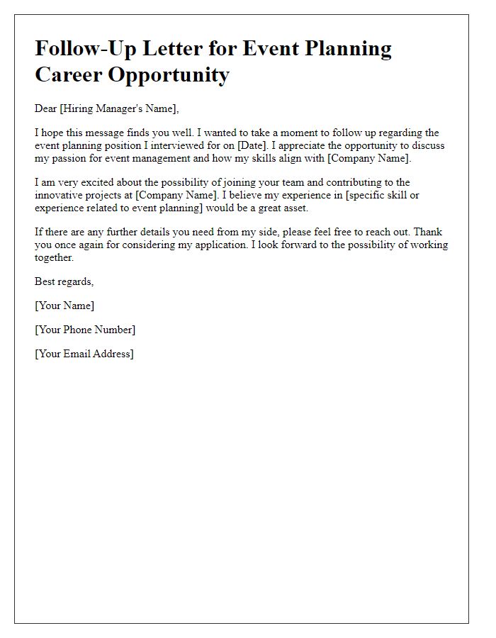 Letter template of follow-up for event planning career opportunity