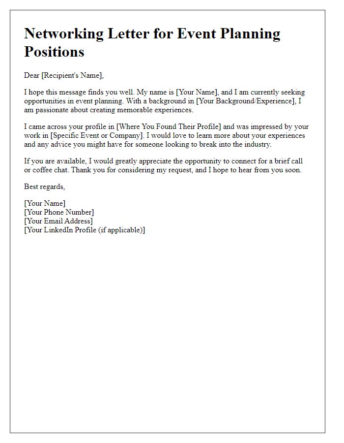 Letter template of networking for event planning positions