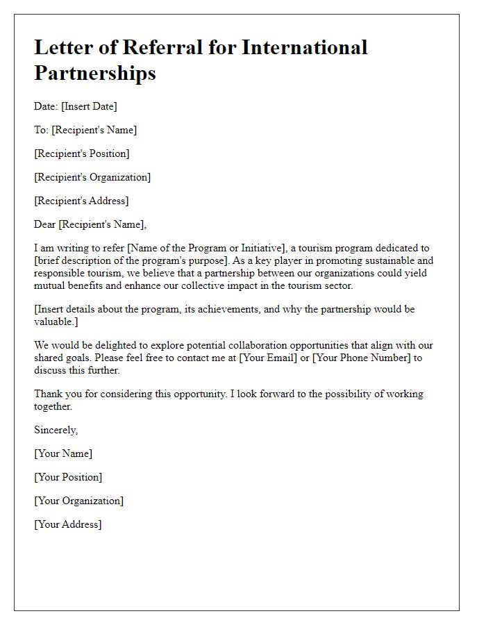 Letter template of tourism program referral for international partnerships.