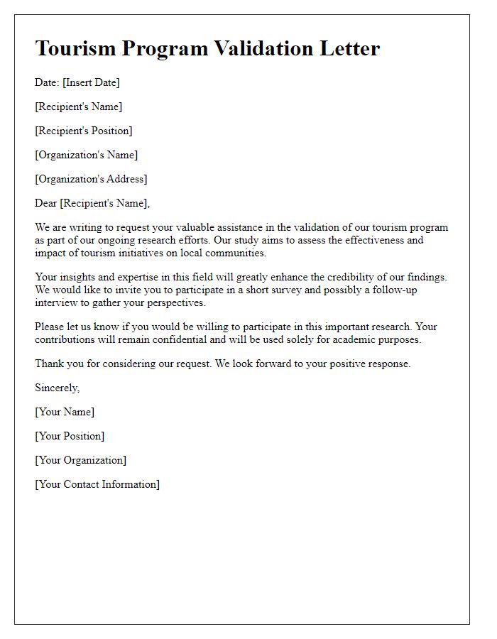 Letter template of tourism program validation for research purposes.