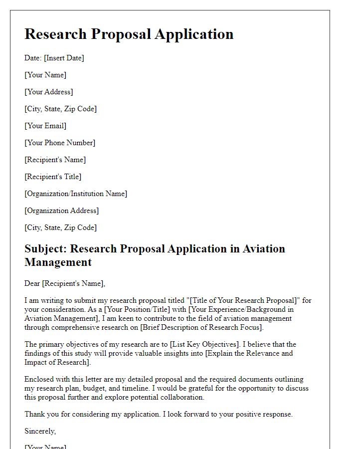 Letter template of aviation management research proposal application.