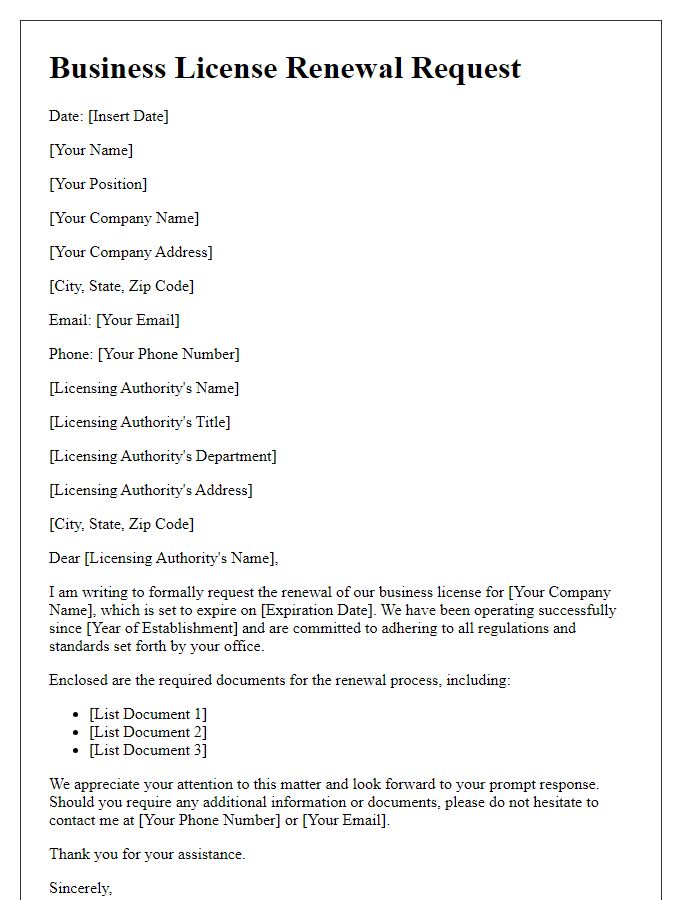 Letter template of business license renewal request