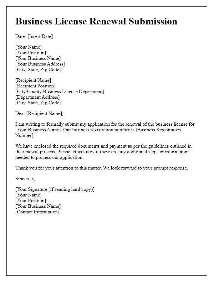 Letter template of business license renewal submission