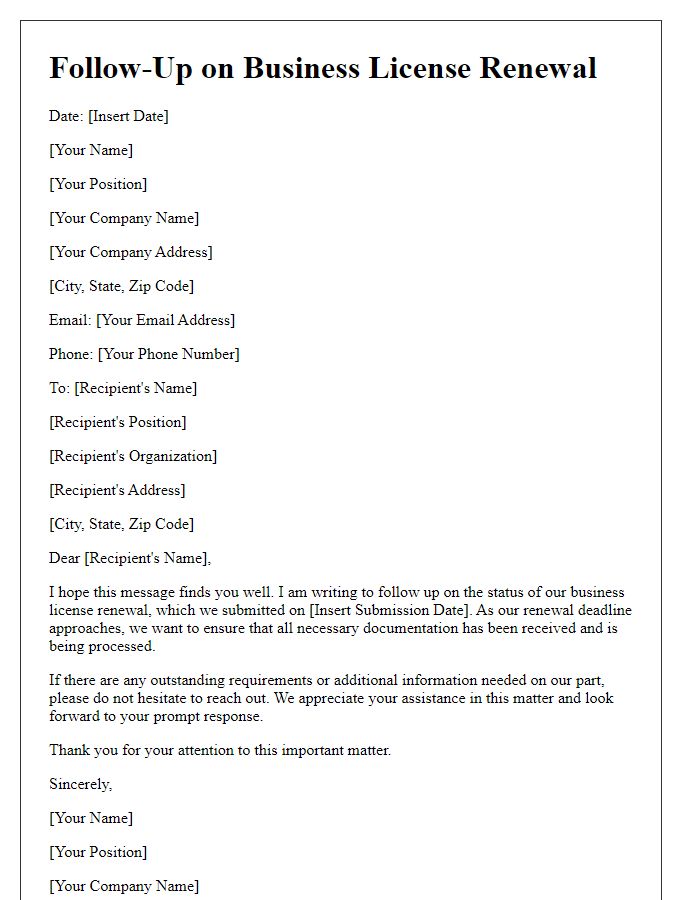 Letter template of follow-up on business license renewal