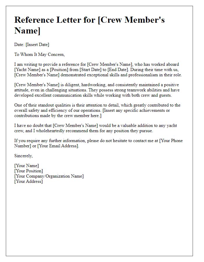 Letter template of reference for yacht crew employment