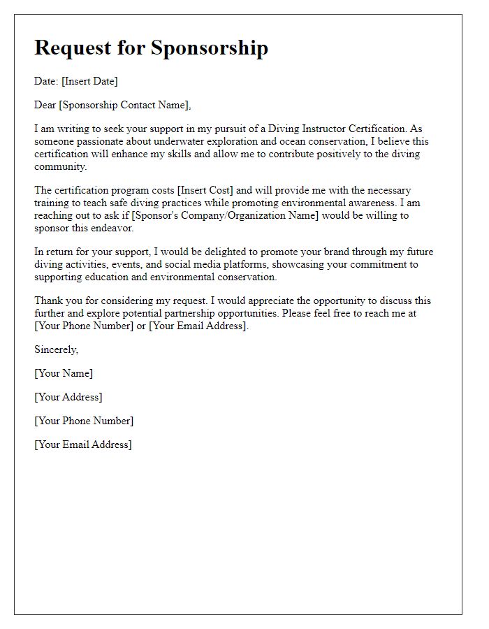 Letter template of sponsorship request for diving instructor certification