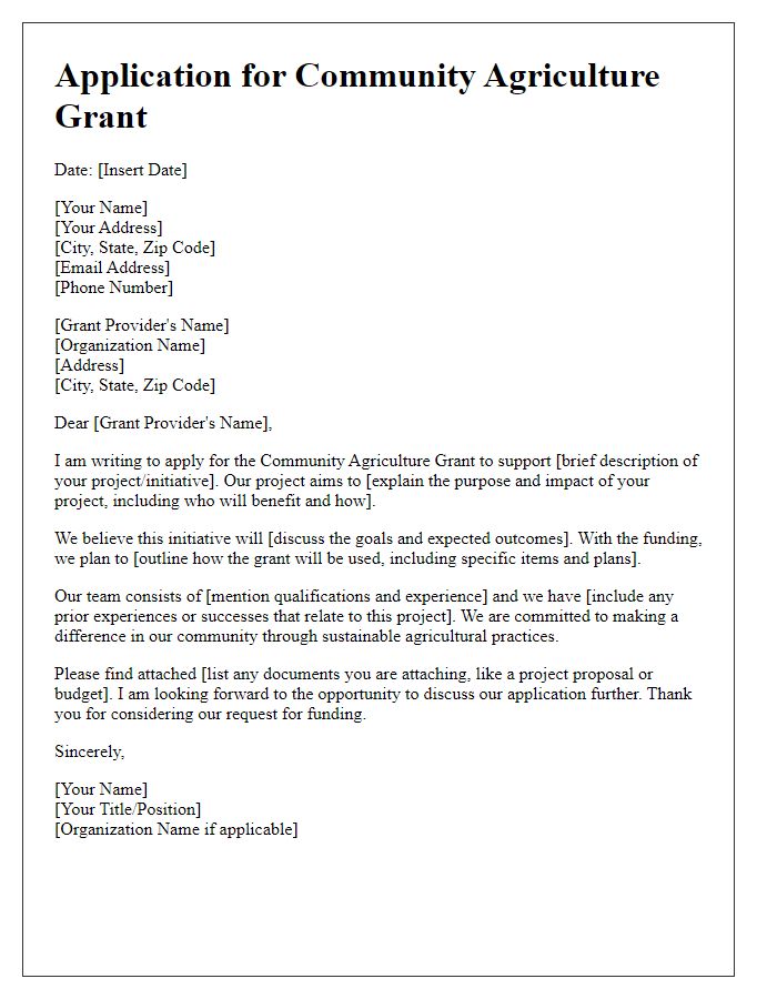 Letter template of application for community agriculture grant