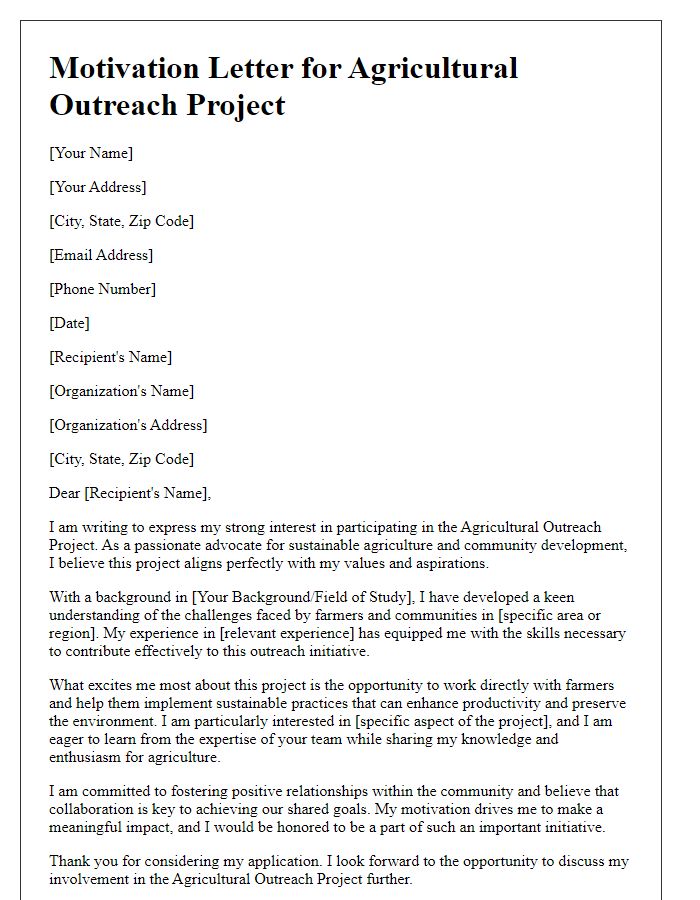 Letter template of motivation for joining agricultural outreach project