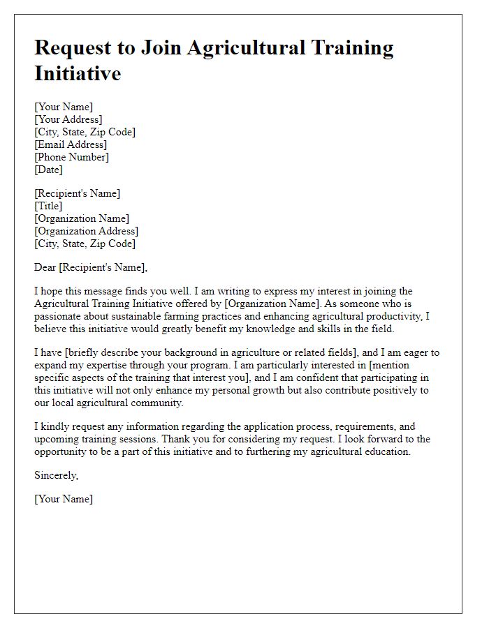 Letter template of request to join agricultural training initiative