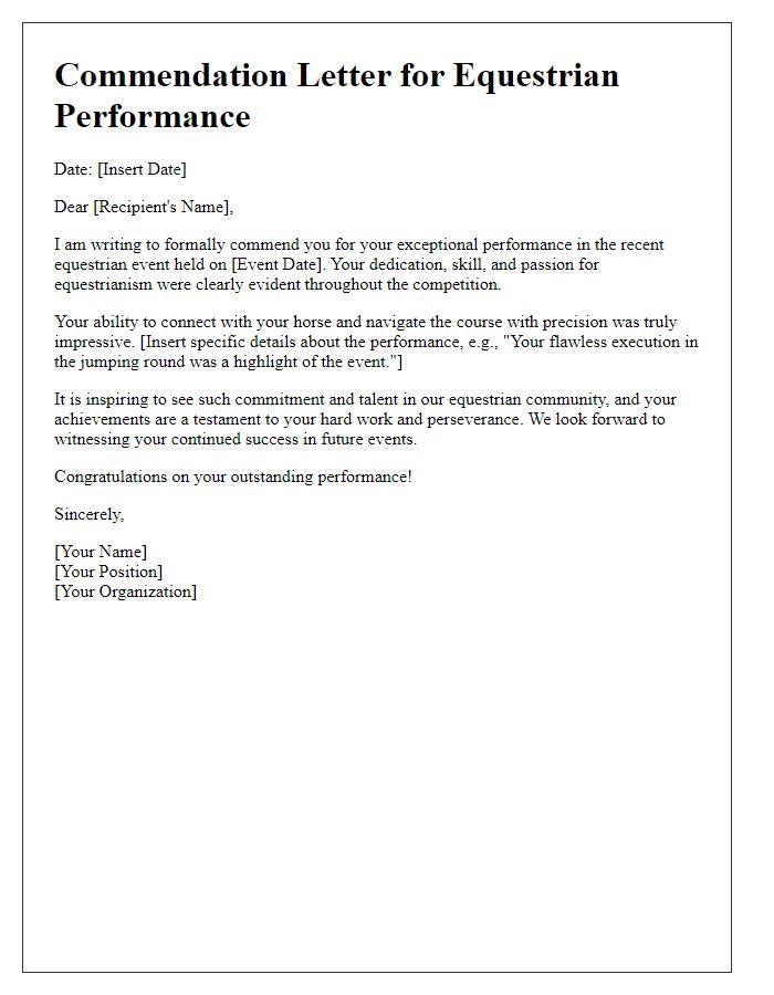 Letter template of commendation for equestrian performance