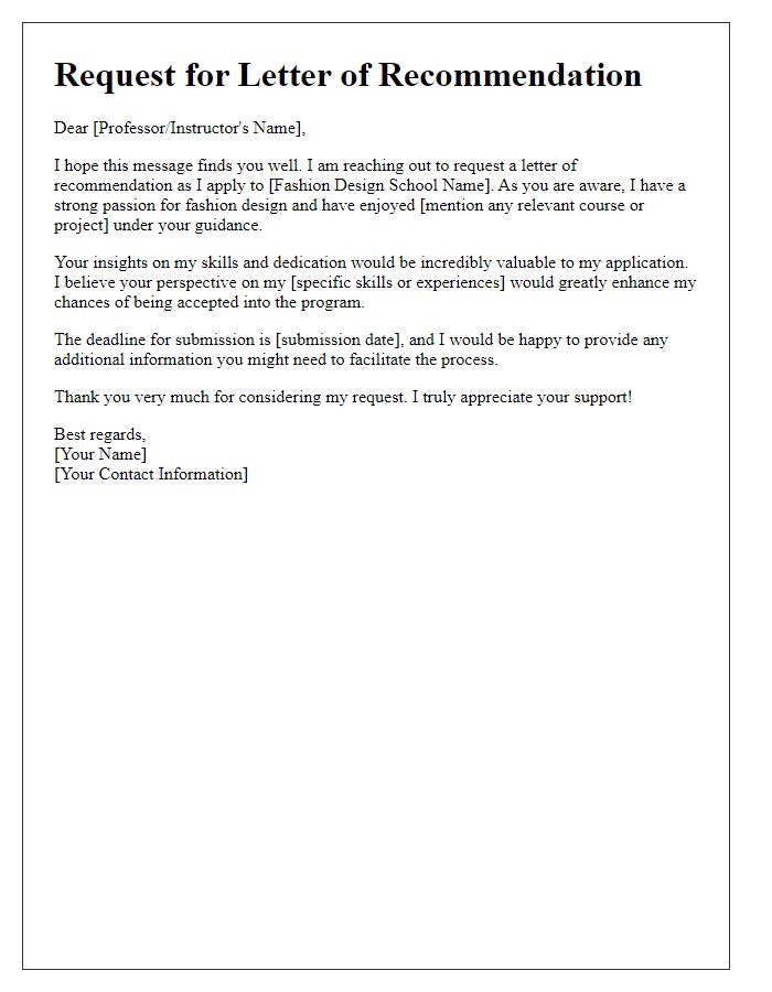 Letter template of recommendation request for fashion design school