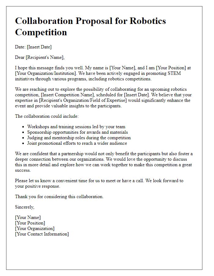 Letter template of collaboration for robotics competition initiatives