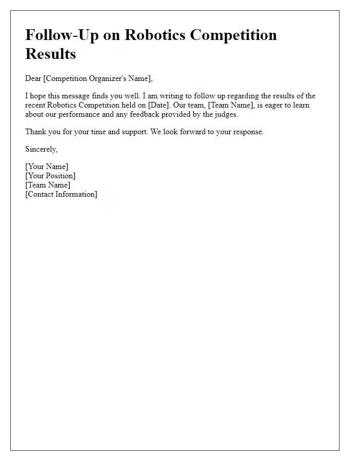 Letter template of follow-up for robotics competition results