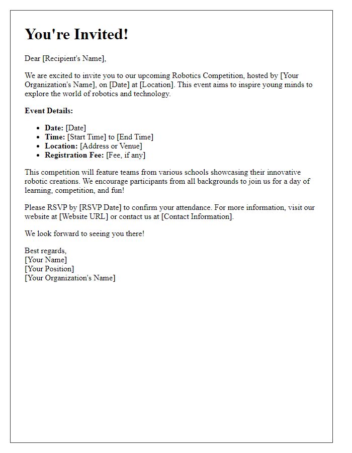 Letter template of invitation for robotics competition outreach