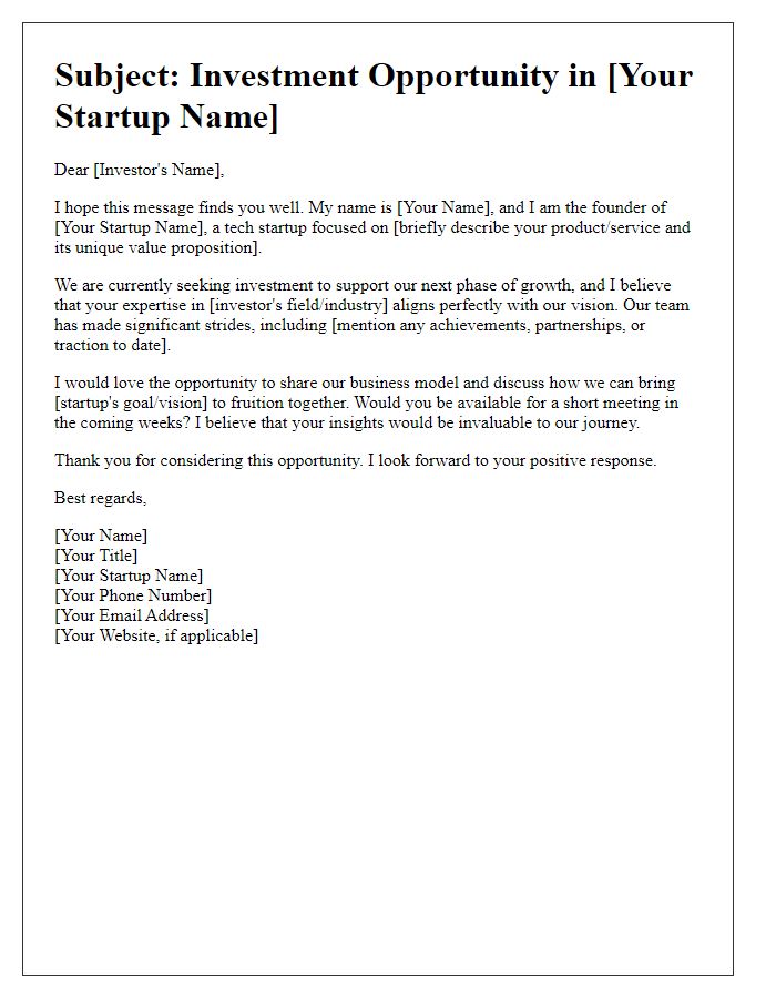 Letter template of pitch request for tech startup investors