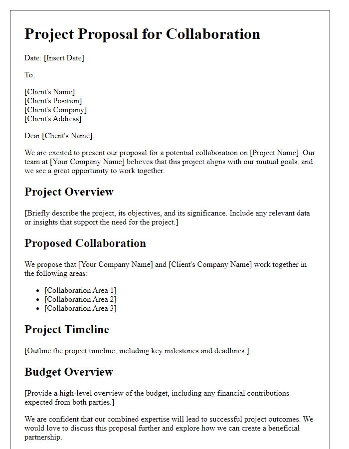 Letter template of project proposal for client collaboration