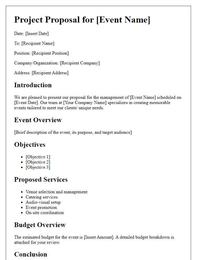 Letter template of project proposal for event management