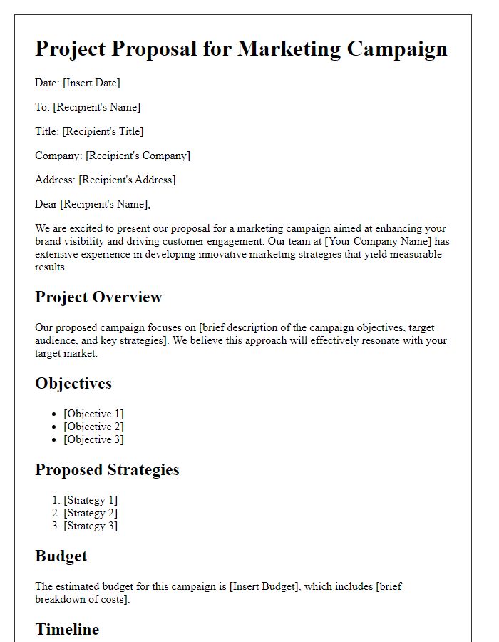 Letter template of project proposal for marketing campaign