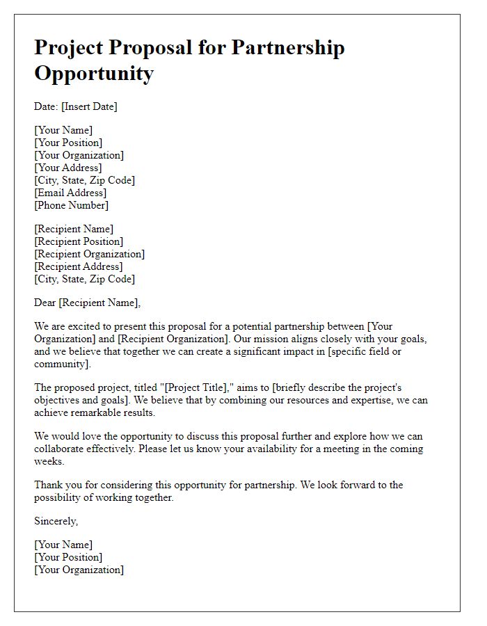 Letter template of project proposal for partnership opportunity