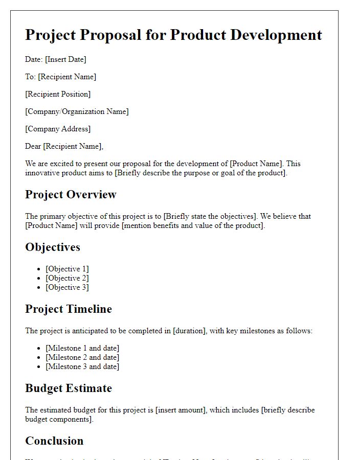 Letter template of project proposal for product development