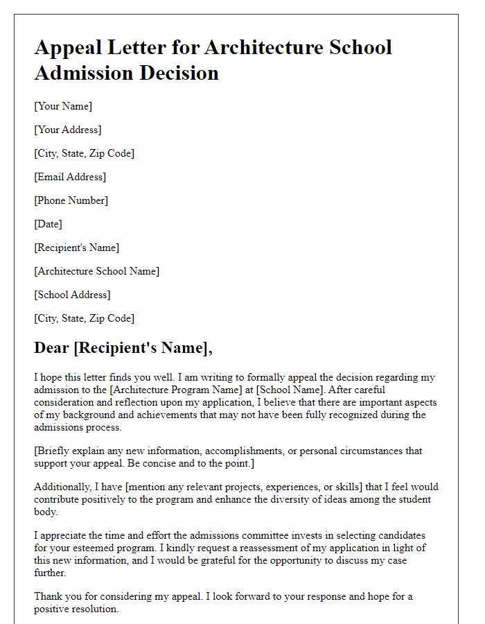 Letter template of Appeal for Architecture School Decision