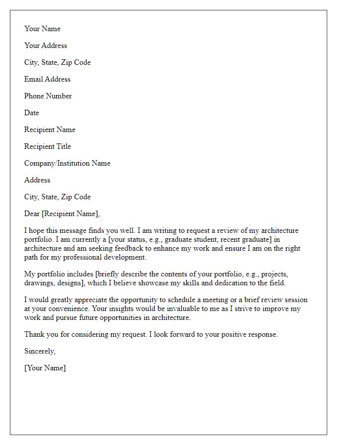 Letter template of Request for Architecture Portfolio Review