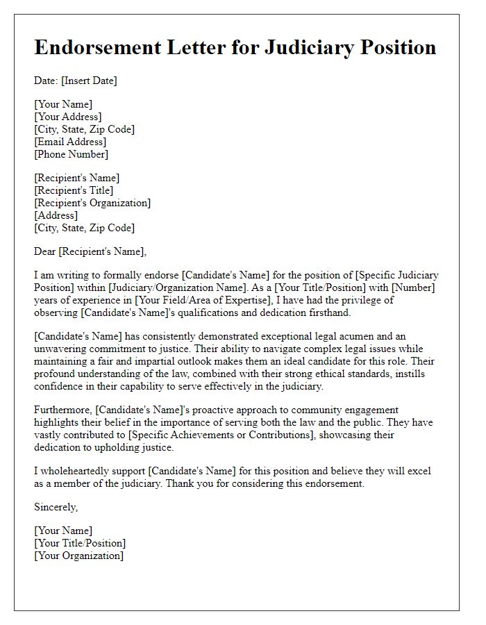 Letter template of endorsement for judiciary position