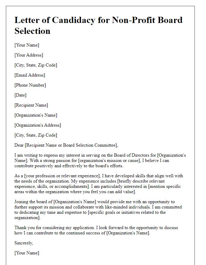 Letter template of candidacy for non-profit board selection