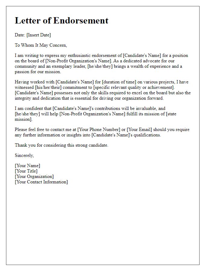 Letter template of endorsement for non-profit board candidate