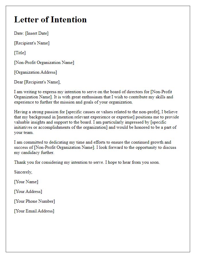 Letter template of intention to serve on non-profit board