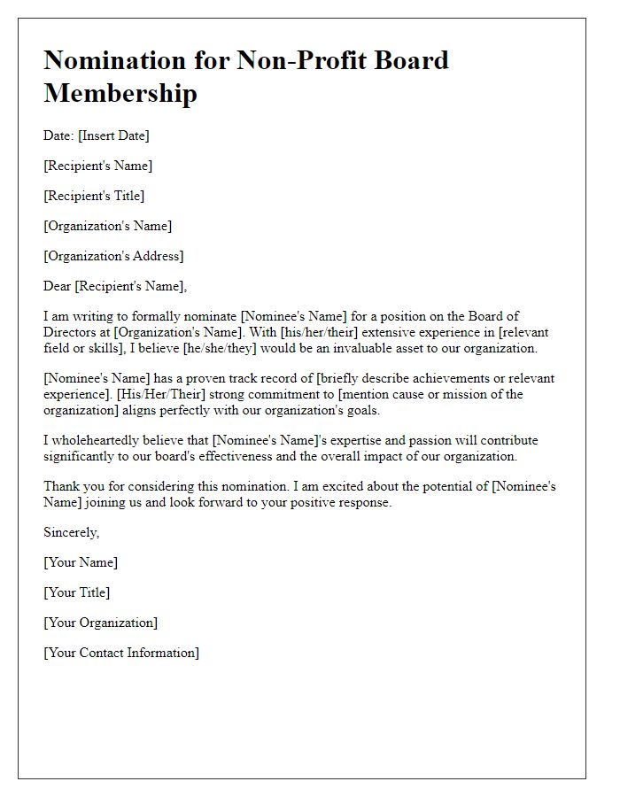 Letter template of nomination for non-profit board membership