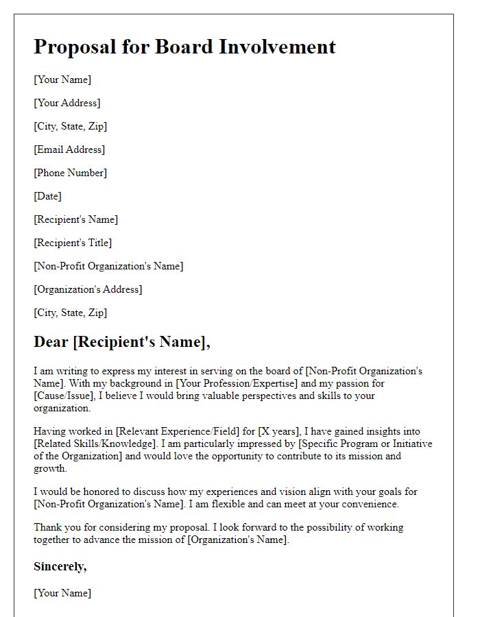 Letter template of proposal for non-profit board involvement