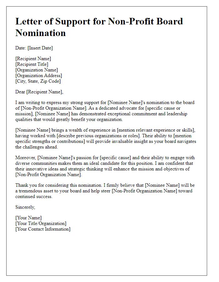 Letter template of support for non-profit board nomination