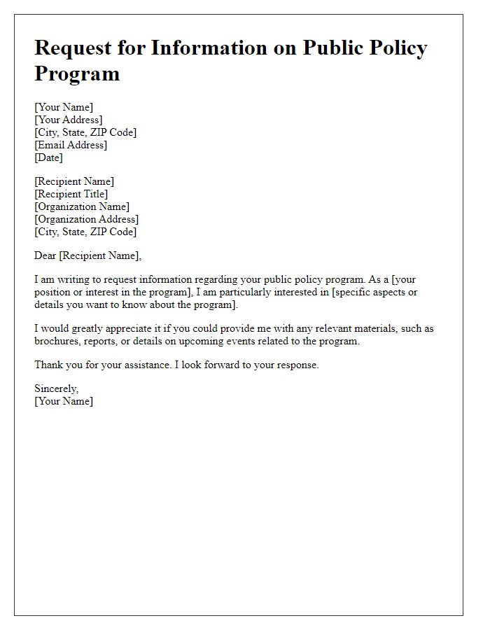 Letter template of request for information on public policy program.