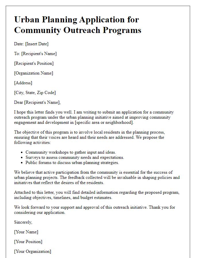 Letter template of urban planning application for community outreach programs.