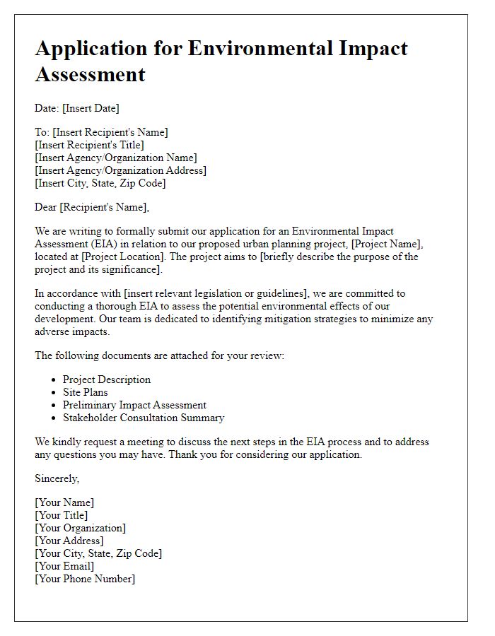 Letter template of urban planning application for environmental impact assessments.