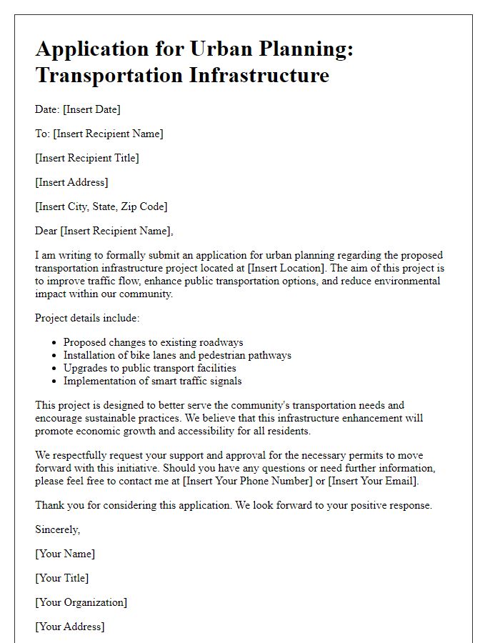 Letter template of urban planning application for transportation infrastructure.